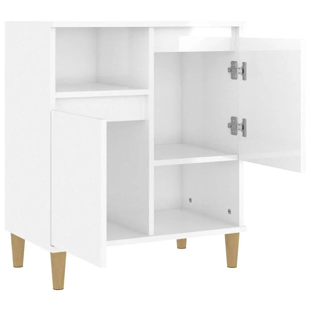 Sideboard White High Gloss Engineered Wood 60x35x70cm with 4 Compartments and 2 Doors
