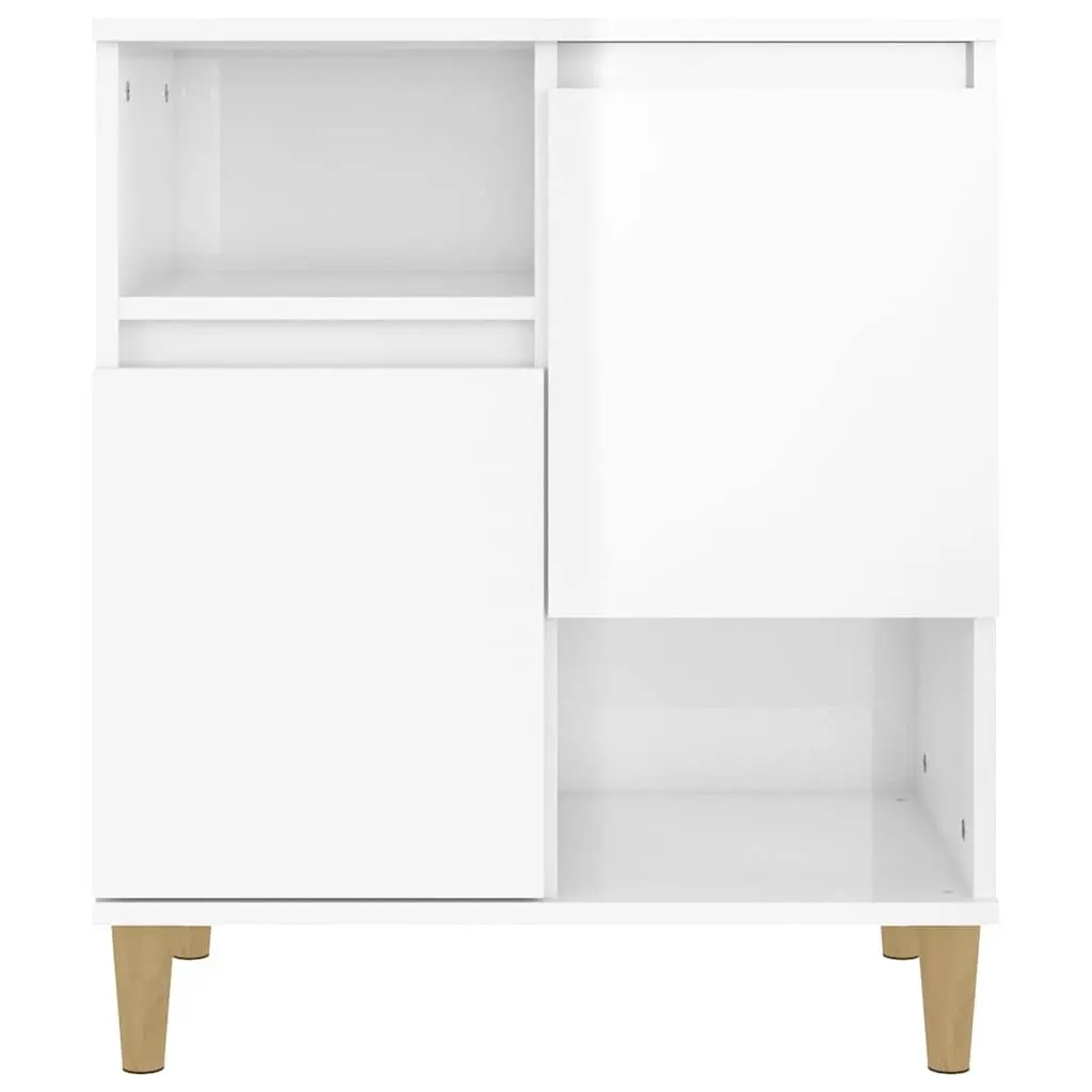 Sideboard White High Gloss Engineered Wood 60x35x70cm with 4 Compartments and 2 Doors