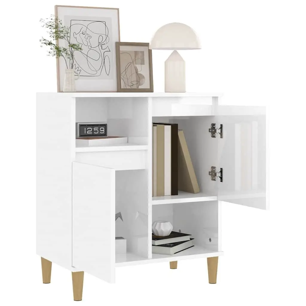 Sideboard White High Gloss Engineered Wood 60x35x70cm with 4 Compartments and 2 Doors