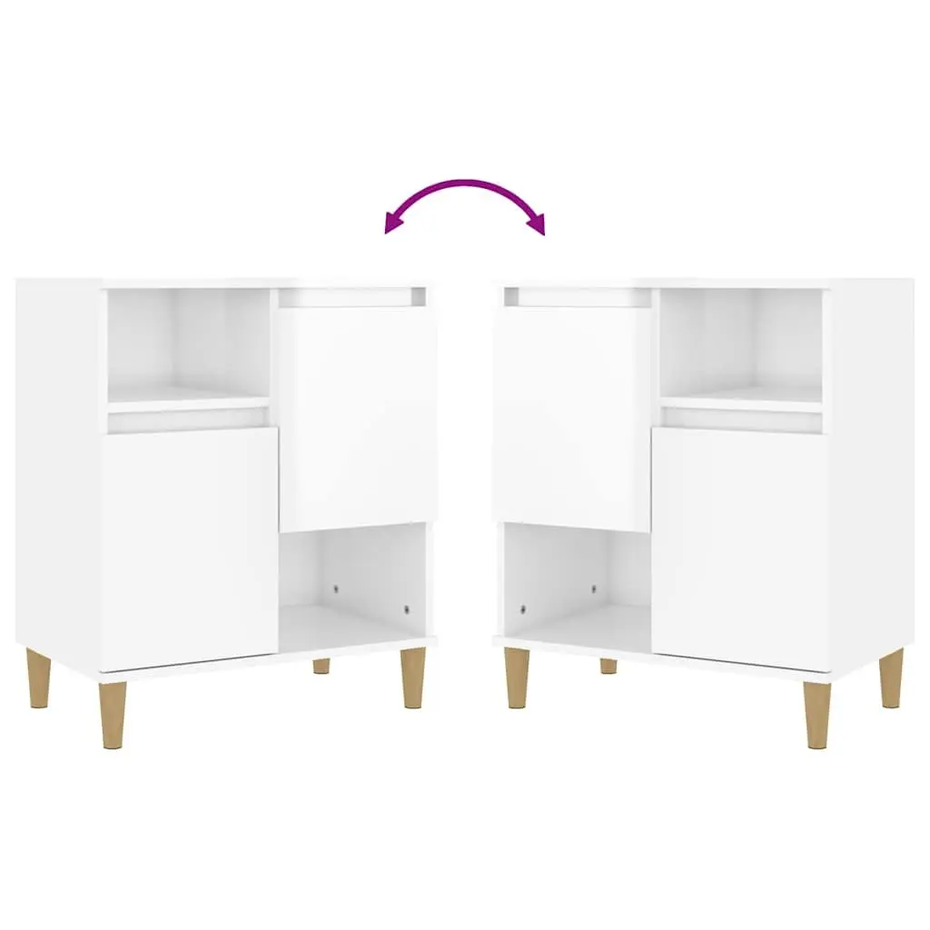 Sideboard White High Gloss Engineered Wood 60x35x70cm with 4 Compartments and 2 Doors
