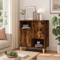 Sideboard Storage Cabinet Brown Engineered Wood 4 Compartments 2 Doors Furniture
