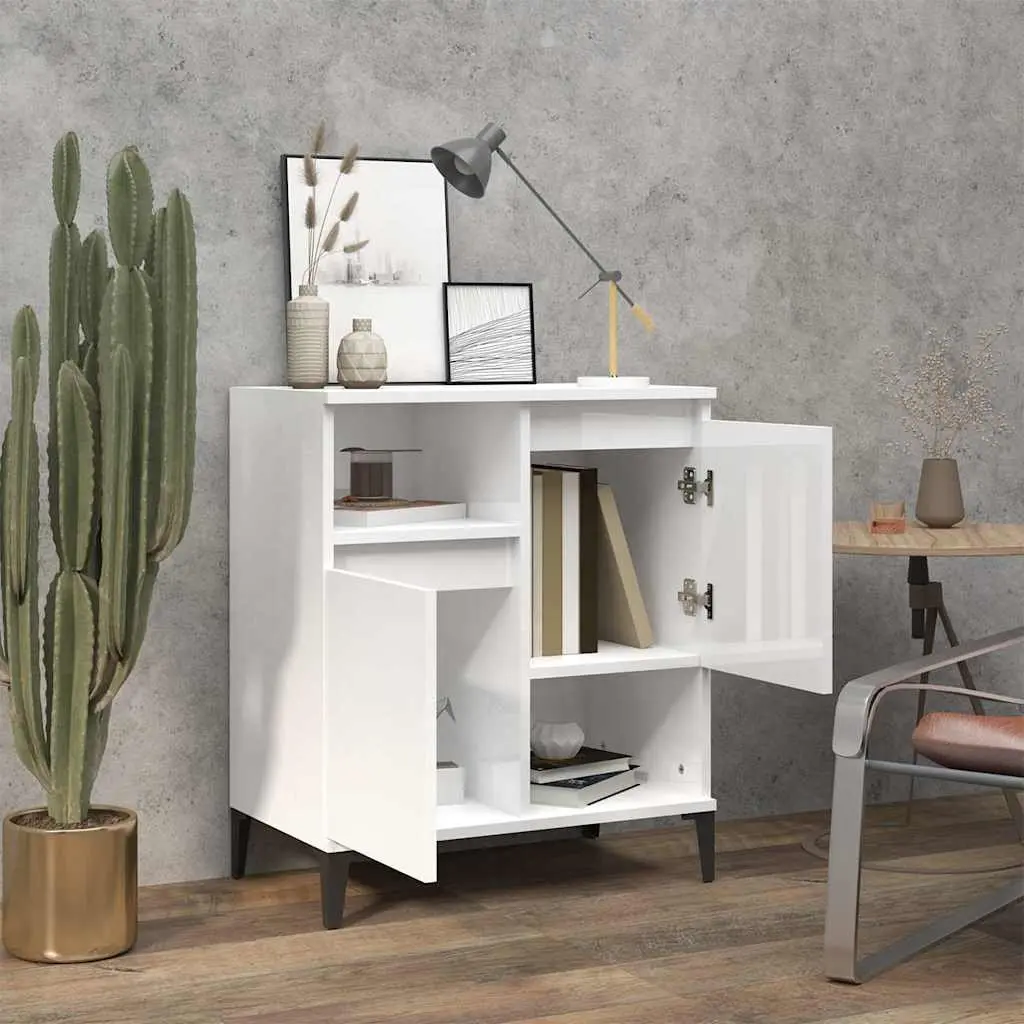 High Gloss White Sideboard Storage Cabinet 60x35x70 cm 4 Compartments