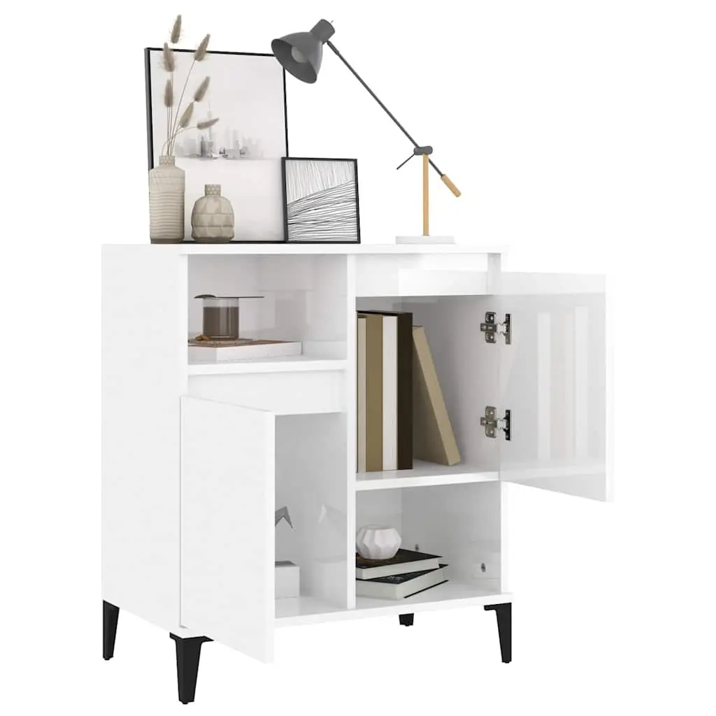 High Gloss White Sideboard Storage Cabinet 60x35x70 cm 4 Compartments