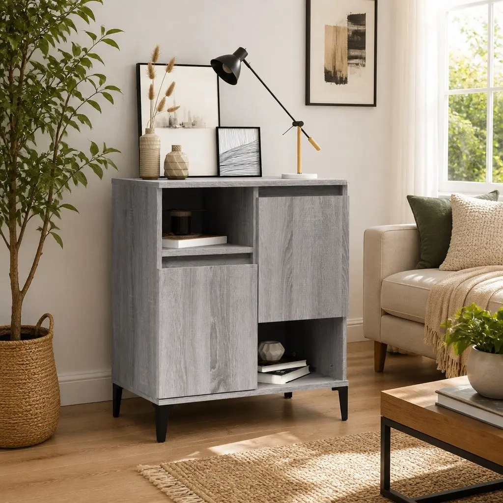 Sideboard Grey Sonoma 60x35x70 cm 4 Compartment Storage Cabinet Display