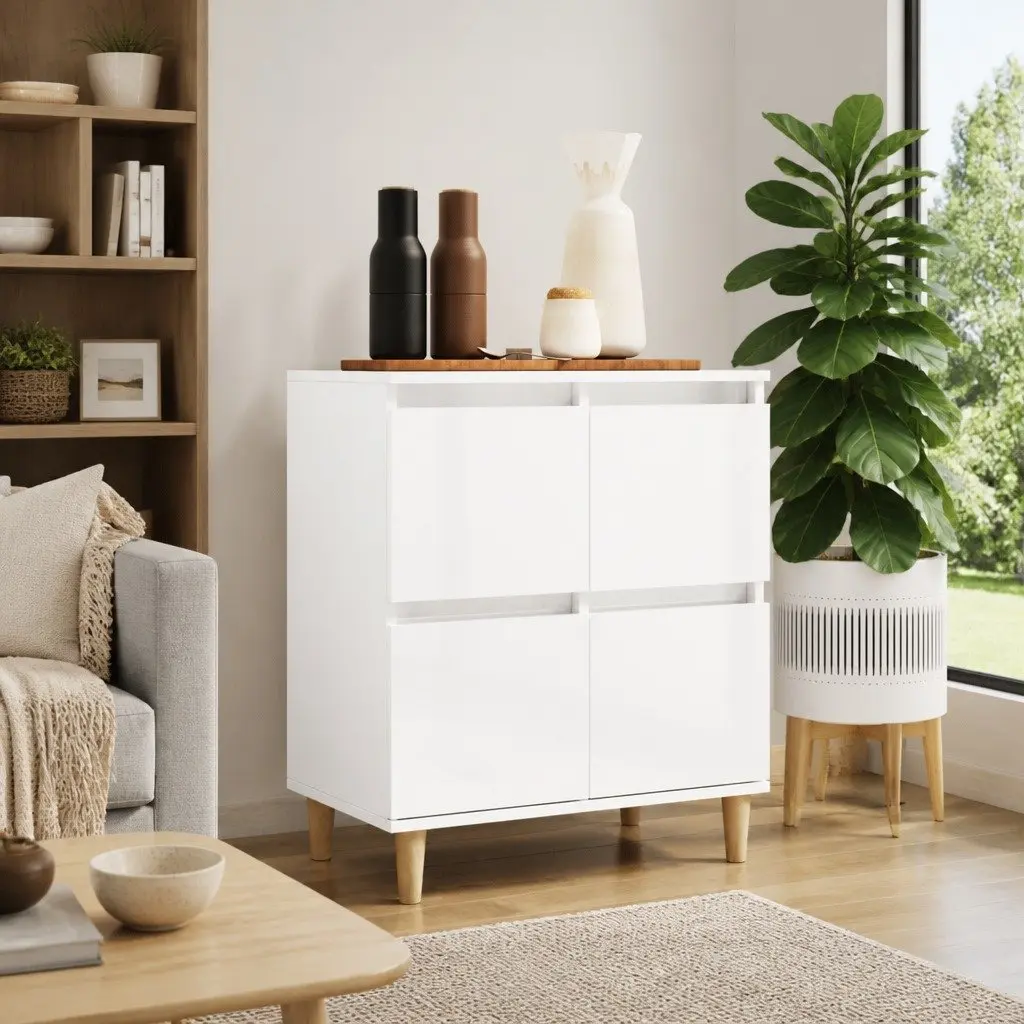 Sideboard High Gloss White Engineered Wood Storage Buffet 60x35x70cm