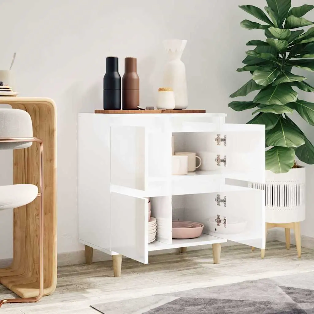 Sideboard High Gloss White Engineered Wood Storage Buffet 60x35x70cm