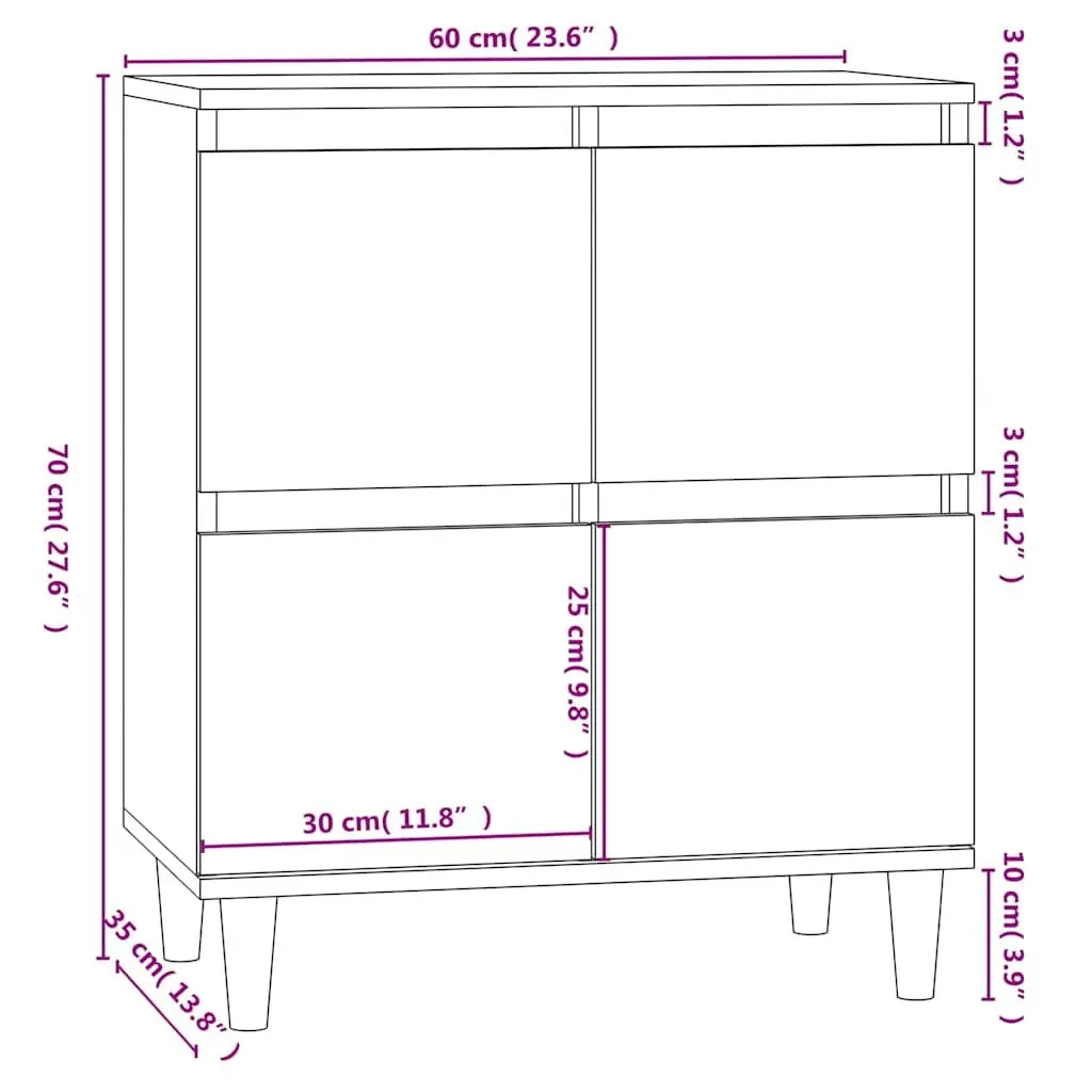 Sideboard High Gloss White Engineered Wood Storage Buffet 60x35x70cm