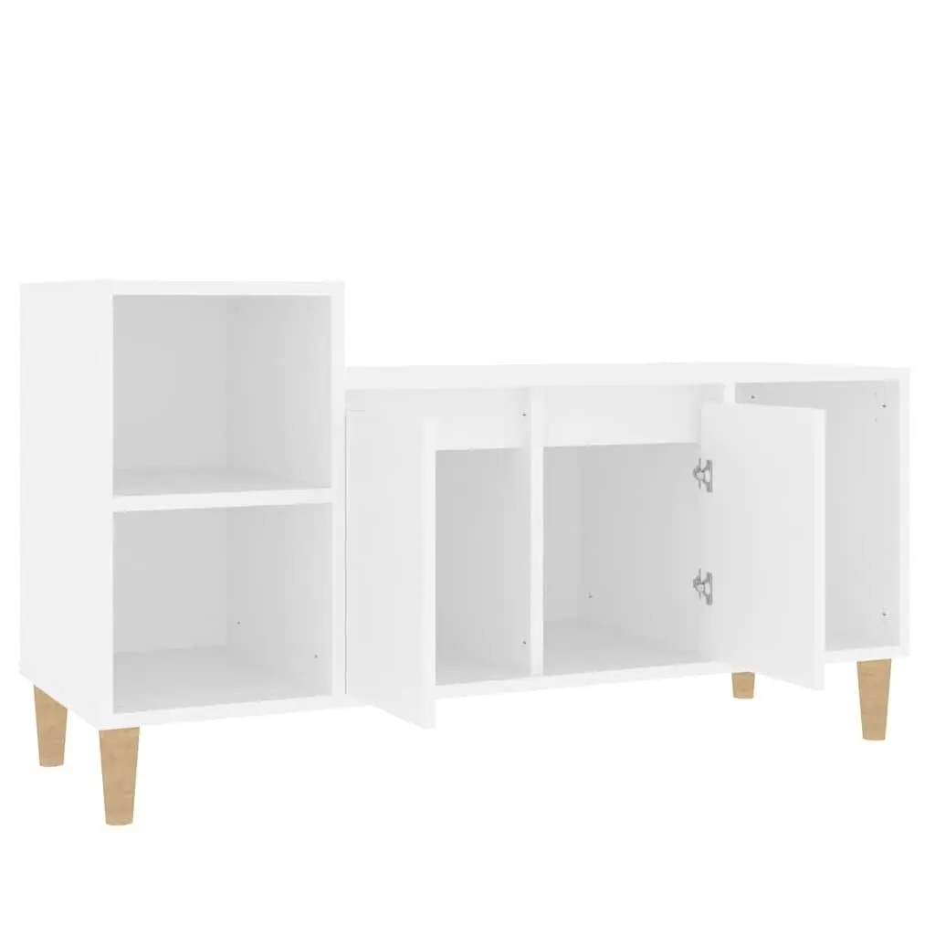 TV Cabinet White Engineered Wood Media Storage Unit with Doors and Compartments 100 x 35 x 55 cm