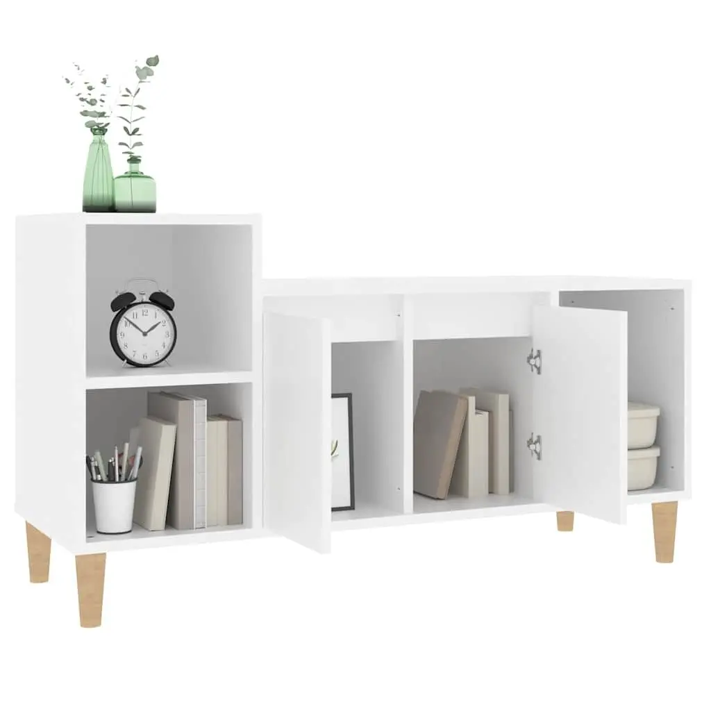 TV Cabinet White Engineered Wood Media Storage Unit with Doors and Compartments 100 x 35 x 55 cm