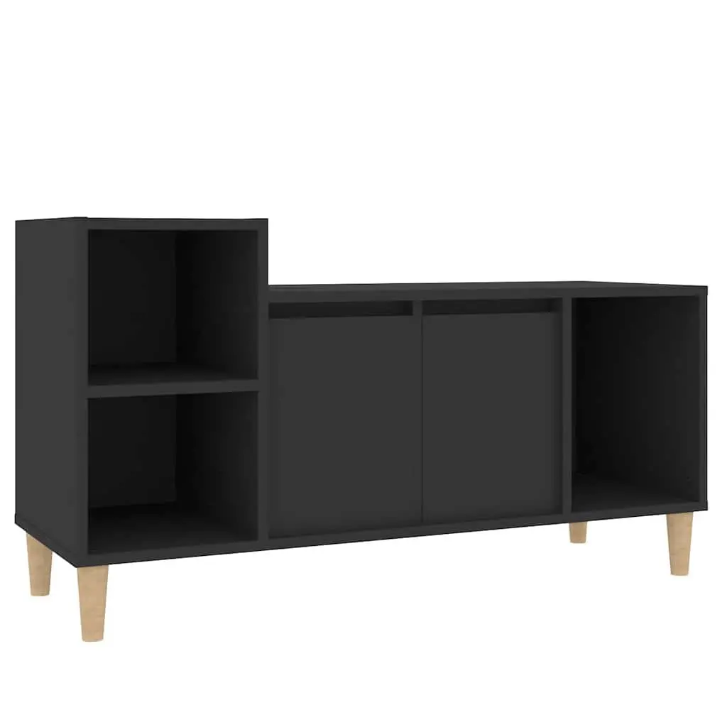 TV Cabinet Black Engineered Wood Media Unit with Storage Doors and Compartments 100 x 35 x 55 cm