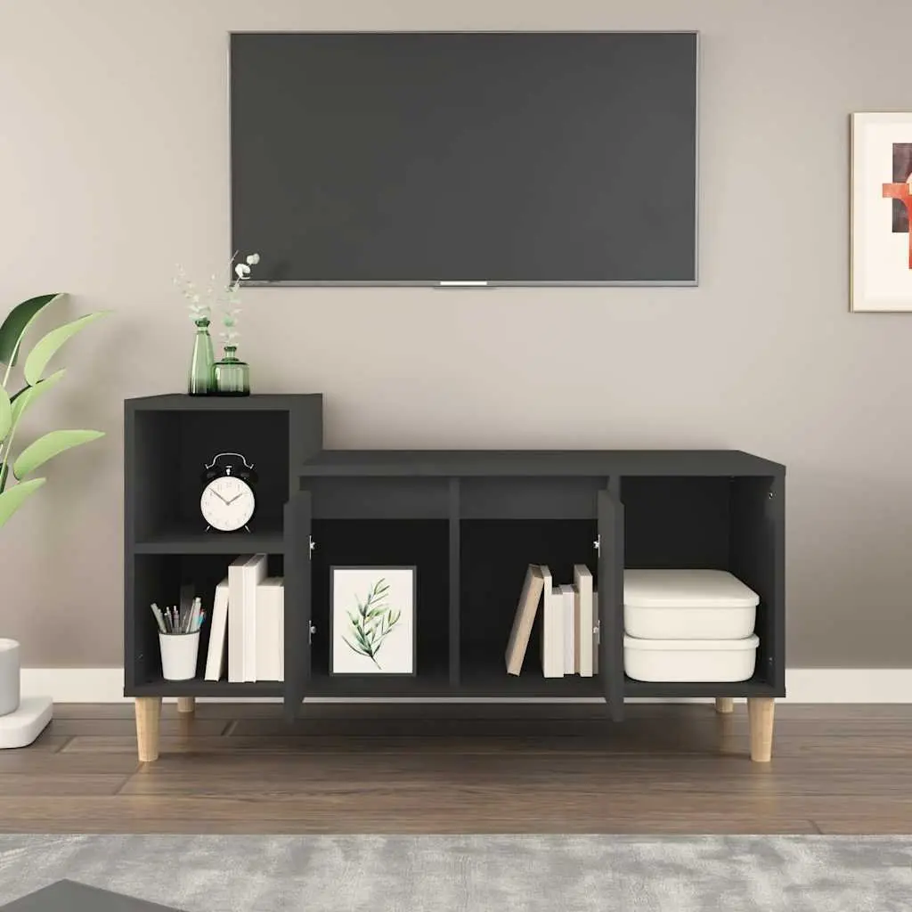 TV Cabinet Black Engineered Wood Media Unit with Storage Doors and Compartments 100 x 35 x 55 cm