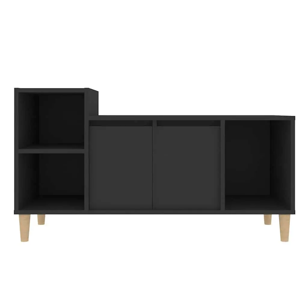 TV Cabinet Black Engineered Wood Media Unit with Storage Doors and Compartments 100 x 35 x 55 cm