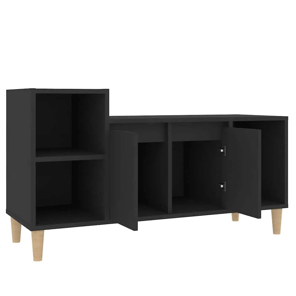 TV Cabinet Black Engineered Wood Media Unit with Storage Doors and Compartments 100 x 35 x 55 cm