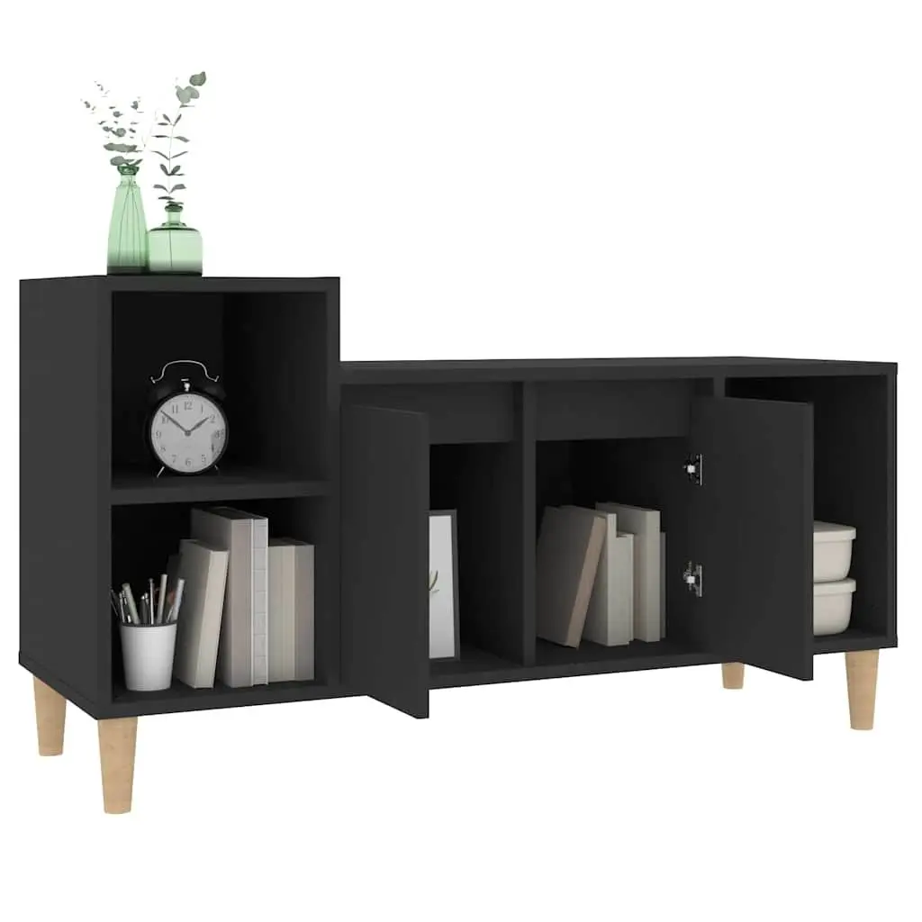 TV Cabinet Black Engineered Wood Media Unit with Storage Doors and Compartments 100 x 35 x 55 cm