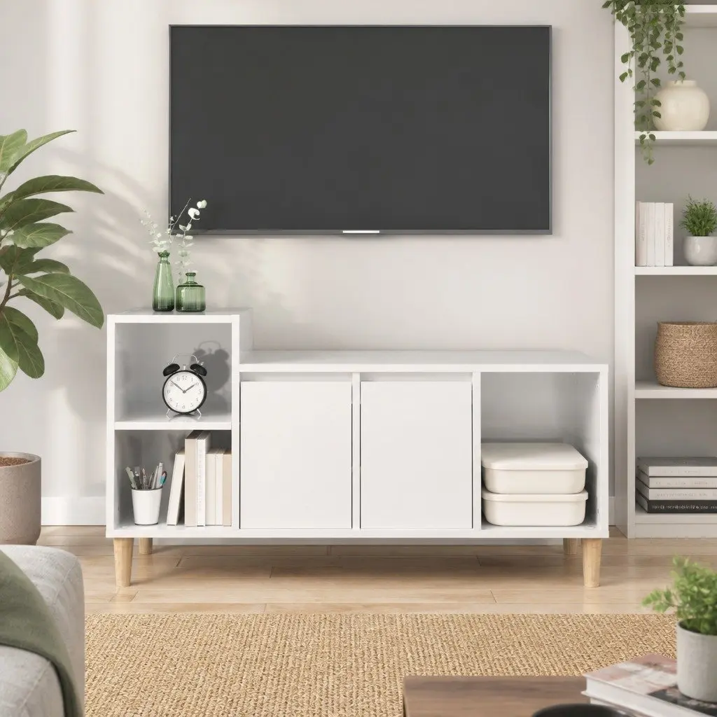 TV Cabinet High Gloss White Engineered Wood 100 x 35 x 55 cm