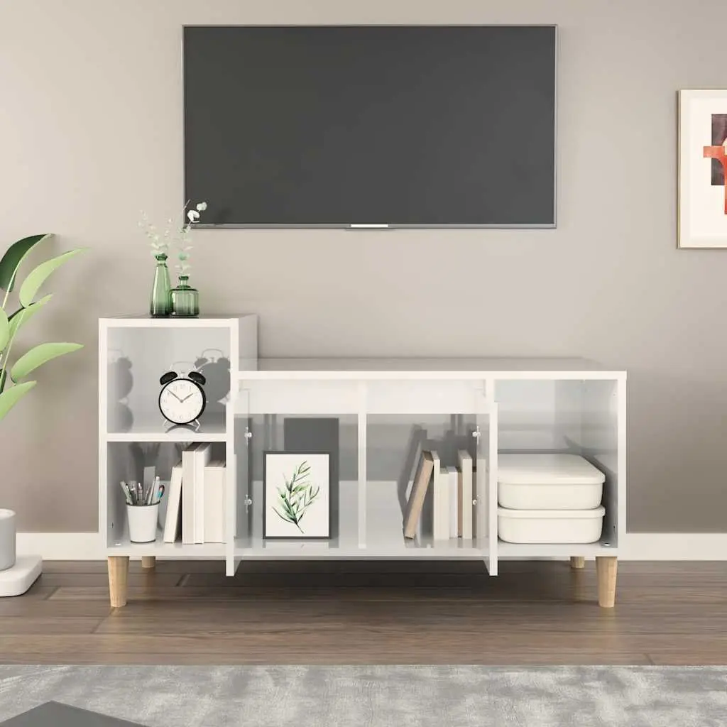 TV Cabinet High Gloss White Engineered Wood 100 x 35 x 55 cm
