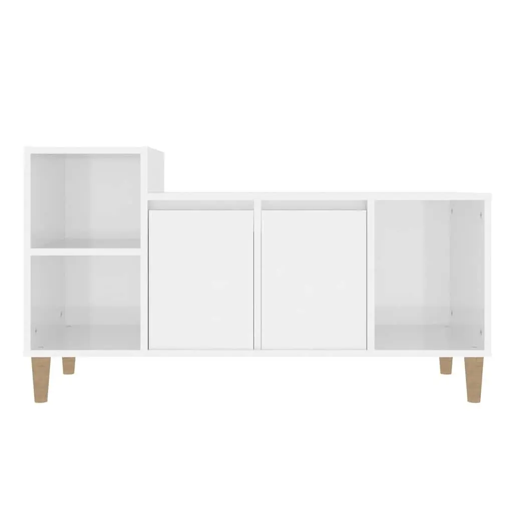 TV Cabinet High Gloss White Engineered Wood 100 x 35 x 55 cm