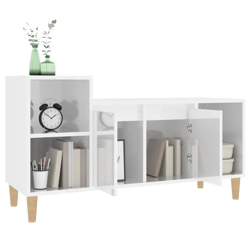 TV Cabinet High Gloss White Engineered Wood 100 x 35 x 55 cm