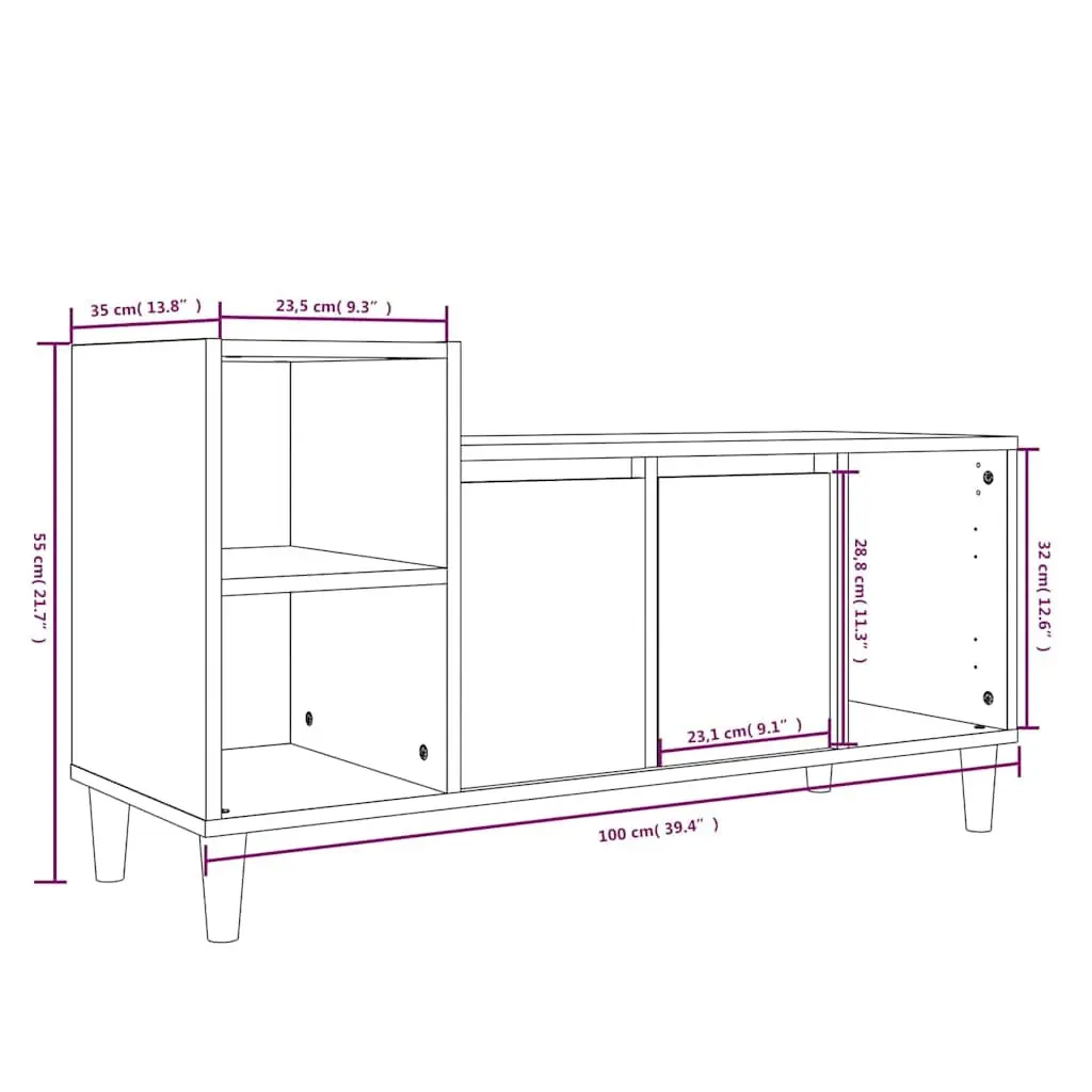 TV Cabinet Smoked Oak Storage Unit Media Console Engineered Wood 100x35x55cm