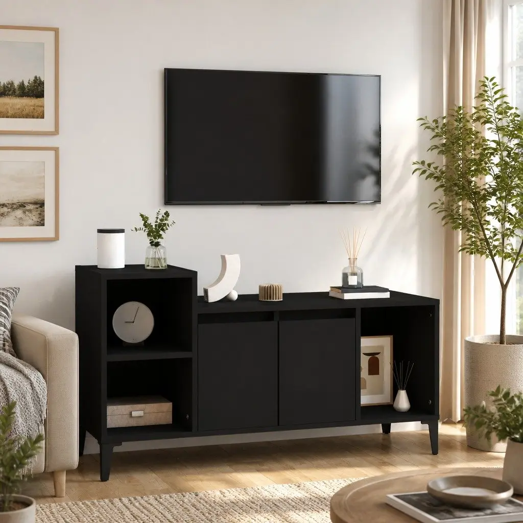 TV Cabinet Black Engineered Wood 100x35x55cm Media Storage Unit
