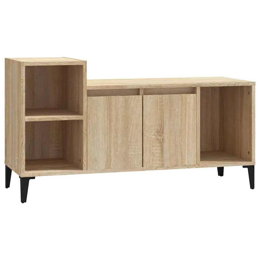 TV Cabinet Engineered Wood Media Storage Unit with Doors and Compartments Brown 100 x 35 x 55 cm