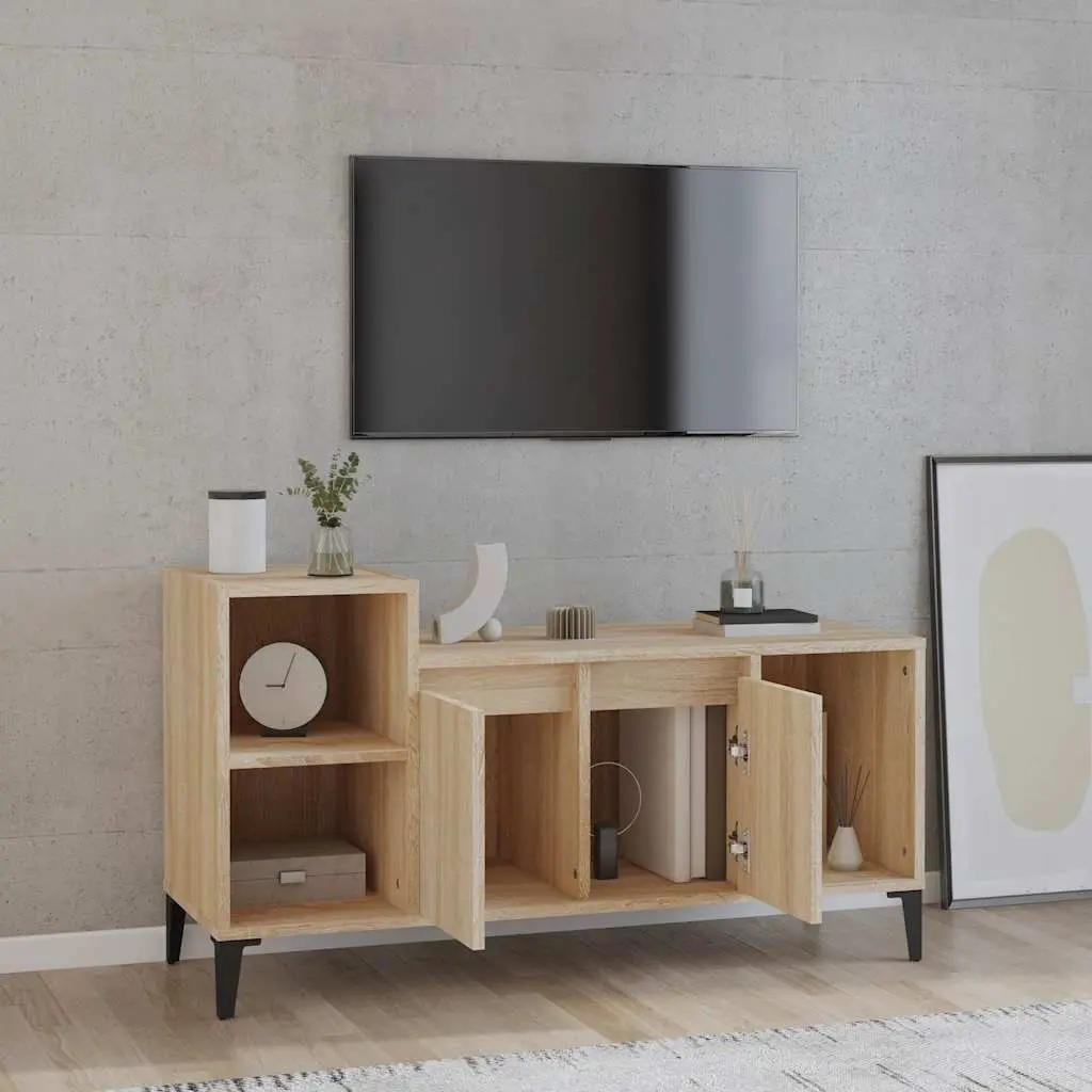 TV Cabinet Engineered Wood Media Storage Unit with Doors and Compartments Brown 100 x 35 x 55 cm