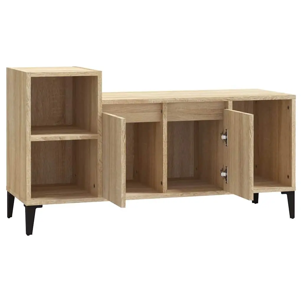 TV Cabinet Engineered Wood Media Storage Unit with Doors and Compartments Brown 100 x 35 x 55 cm