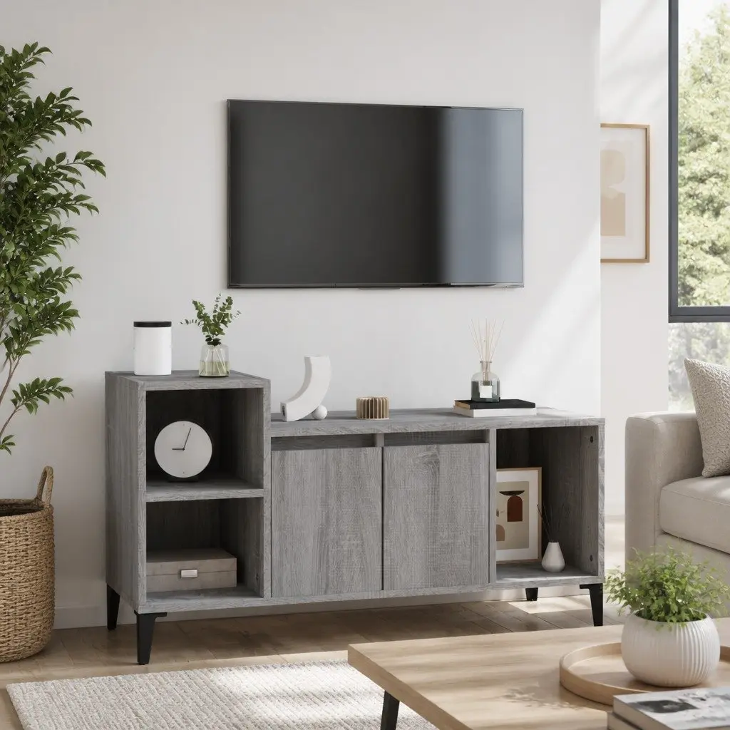 TV Cabinet Engineered Wood Grey Storage Unit 100x35x55cm