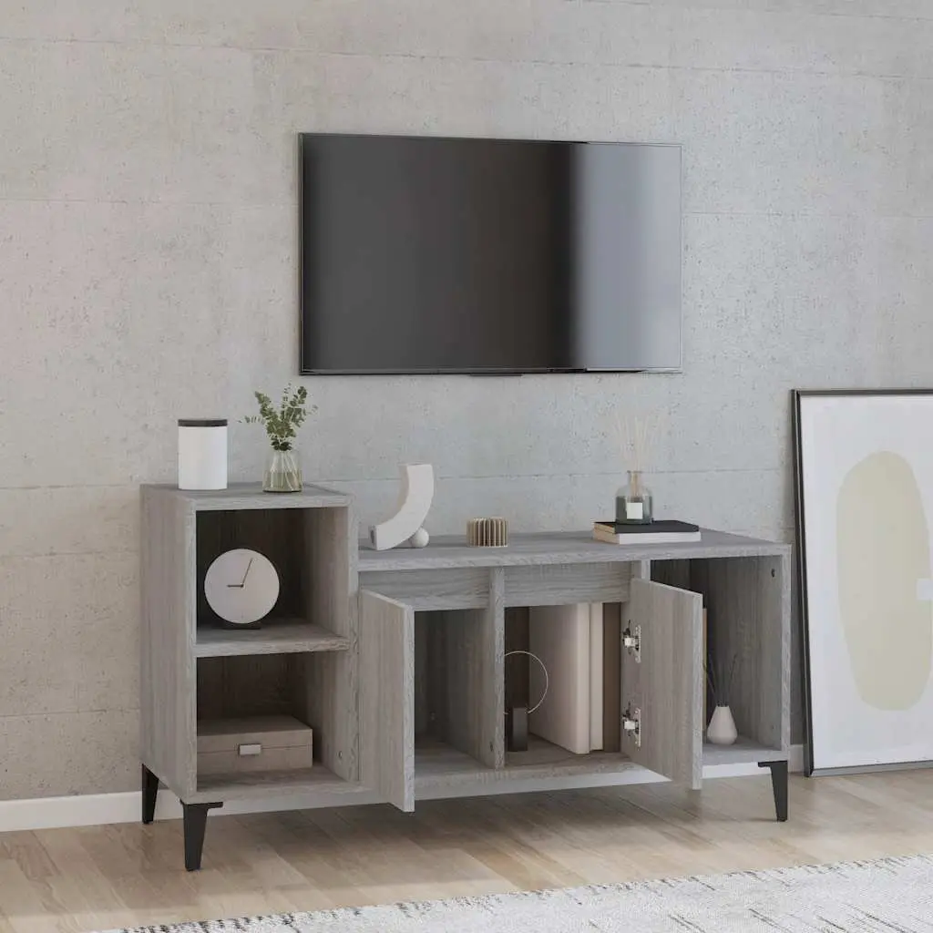 TV Cabinet Engineered Wood Grey Storage Unit 100x35x55cm