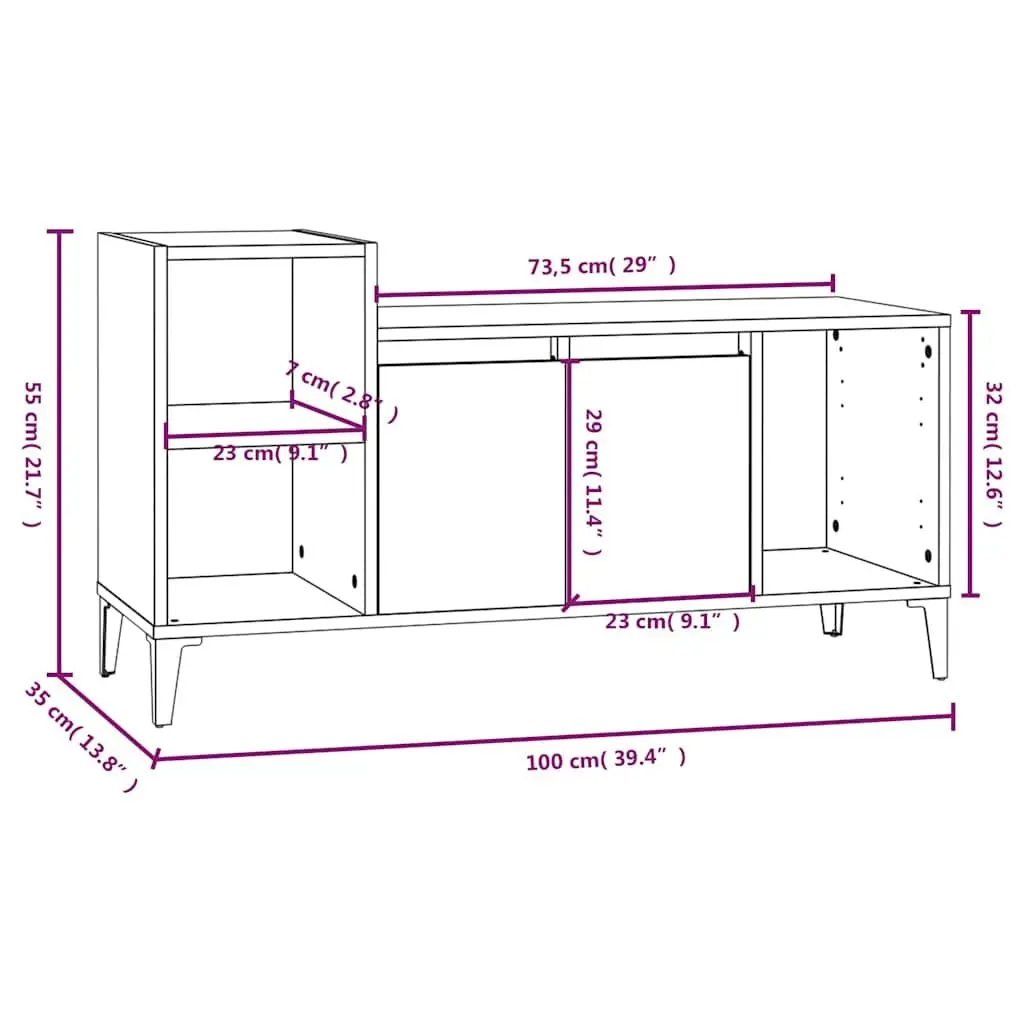 TV Cabinet Engineered Wood Grey Storage Unit 100x35x55cm