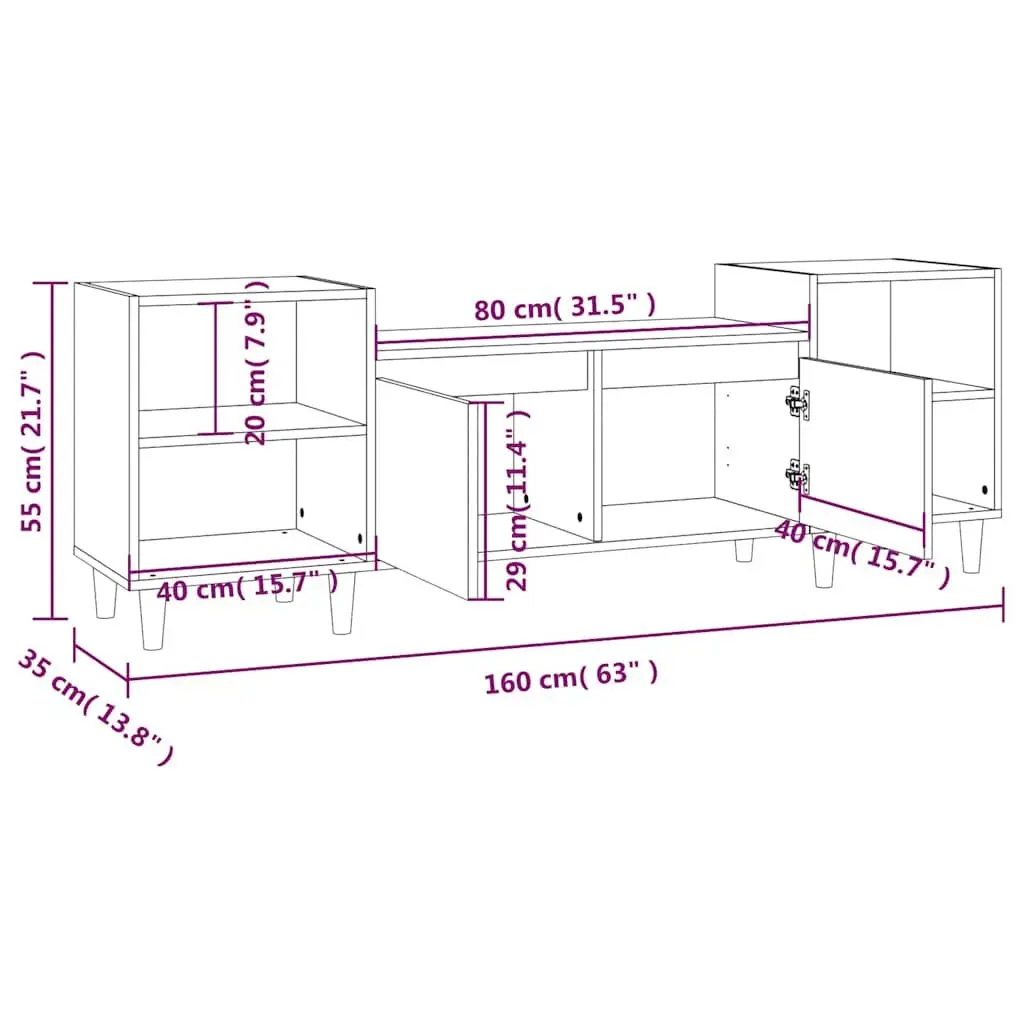 TV Cabinet White Engineered Wood 160x35x55 cm Media Unit with 6 Storage Compartments