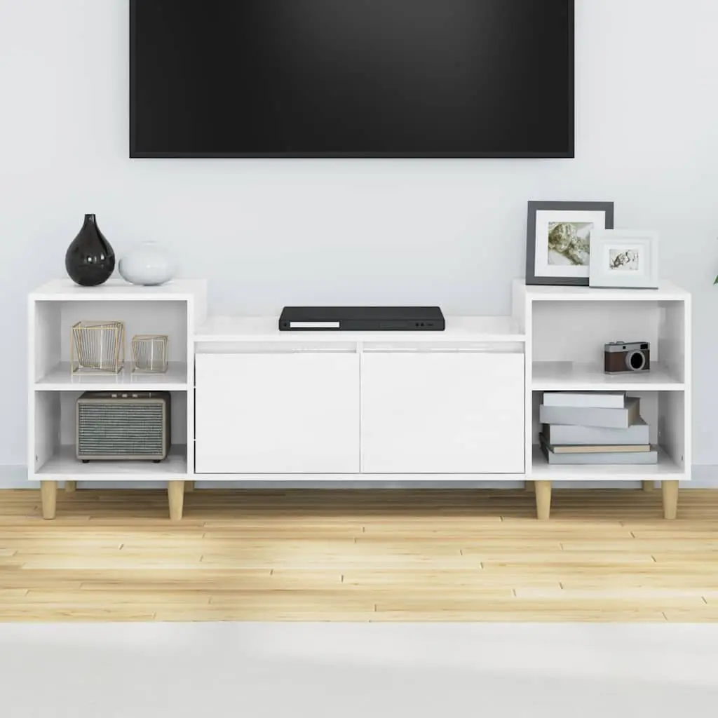 TV Cabinet High Gloss White Media Unit 160 x 35 x 55 cm Engineered Wood 6 Compartments