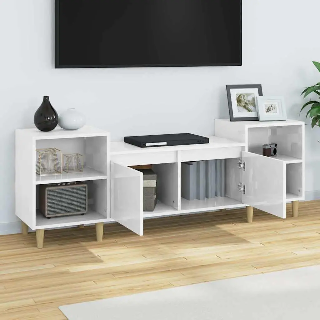 TV Cabinet High Gloss White Media Unit 160 x 35 x 55 cm Engineered Wood 6 Compartments
