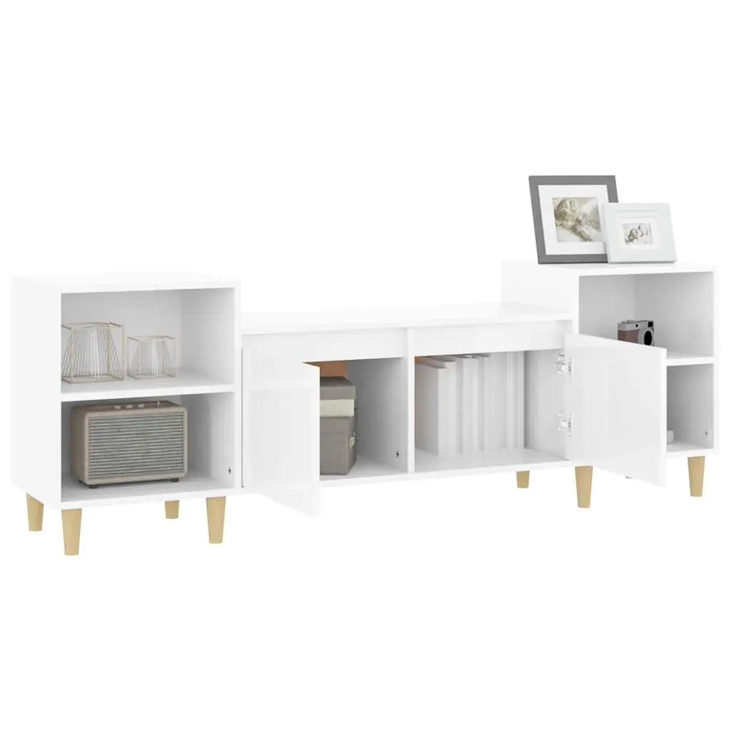 TV Cabinet High Gloss White Media Unit 160 x 35 x 55 cm Engineered Wood 6 Compartments