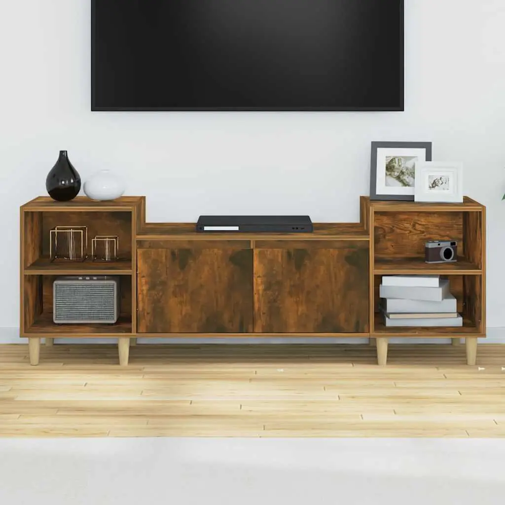 TV Cabinet Engineered Wood Brown 160x35x55cm Media Unit with 6 Storage Compartments