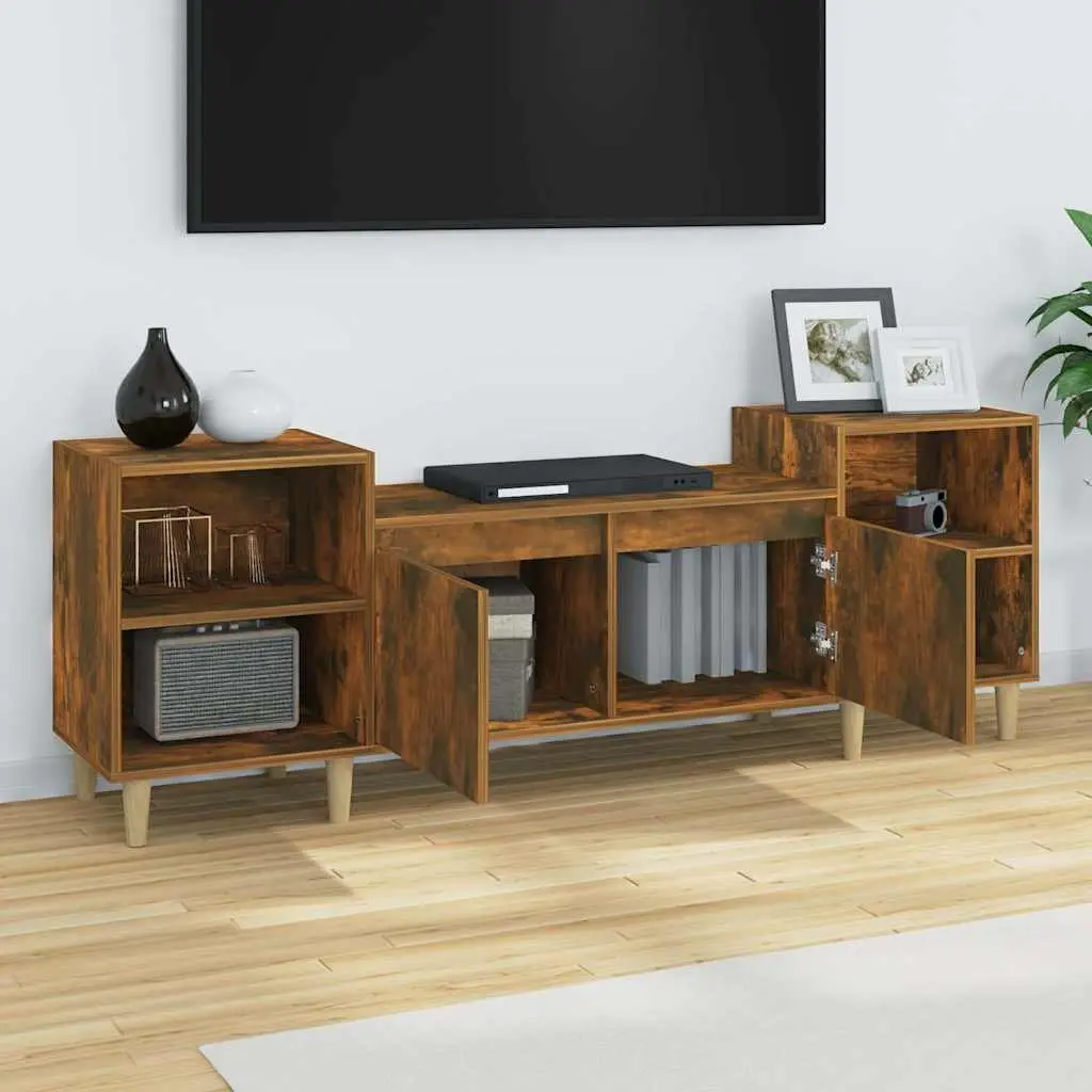 TV Cabinet Engineered Wood Brown 160x35x55cm Media Unit with 6 Storage Compartments