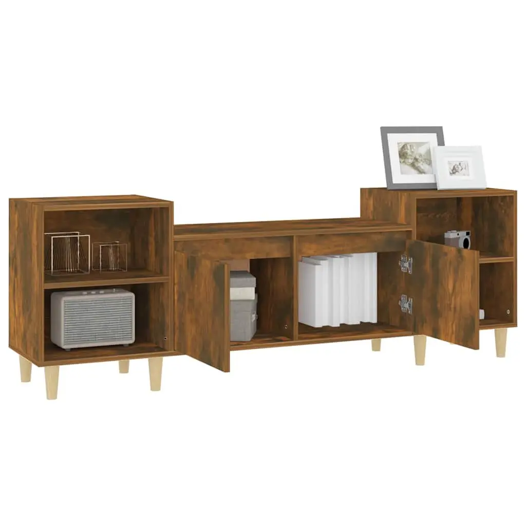 TV Cabinet Engineered Wood Brown 160x35x55cm Media Unit with 6 Storage Compartments