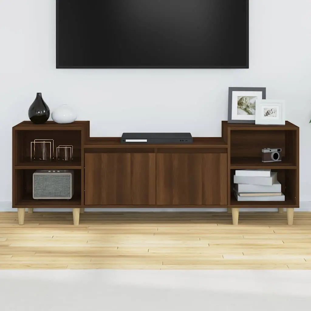 TV Cabinet Engineered Wood Brown Oak 160cm Media Storage Unit with Doors