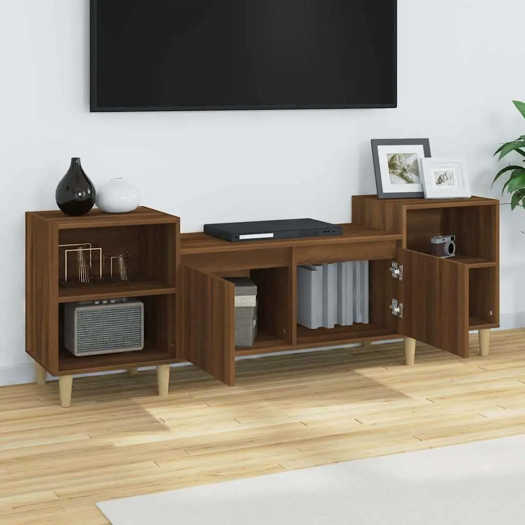TV Cabinet Engineered Wood Brown Oak 160cm Media Storage Unit with Doors