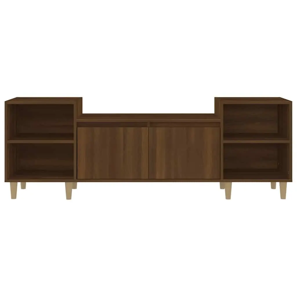 TV Cabinet Engineered Wood Brown Oak 160cm Media Storage Unit with Doors
