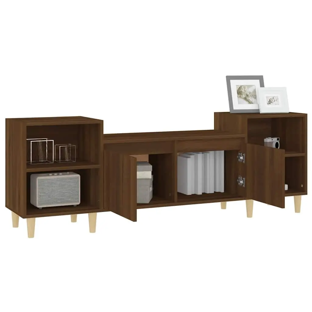 TV Cabinet Engineered Wood Brown Oak 160cm Media Storage Unit with Doors