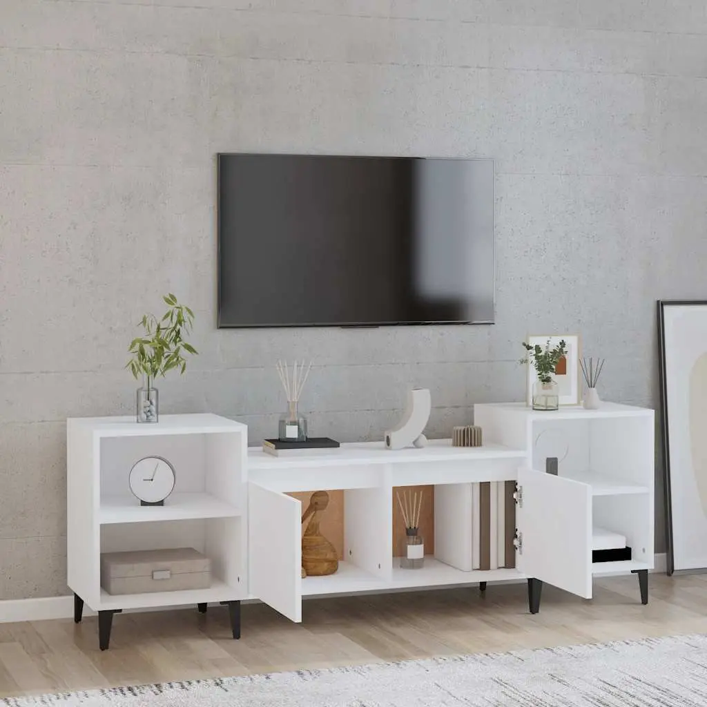 Media Storage Unit White 160x35x55 cm TV Cabinet with 6 Doors and Compartments