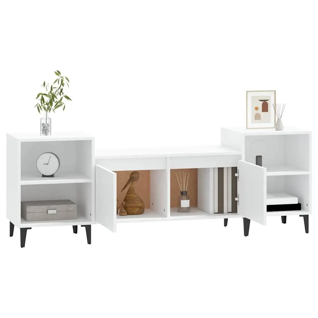 Media Storage Unit White 160x35x55 cm TV Cabinet with 6 Doors and Compartments