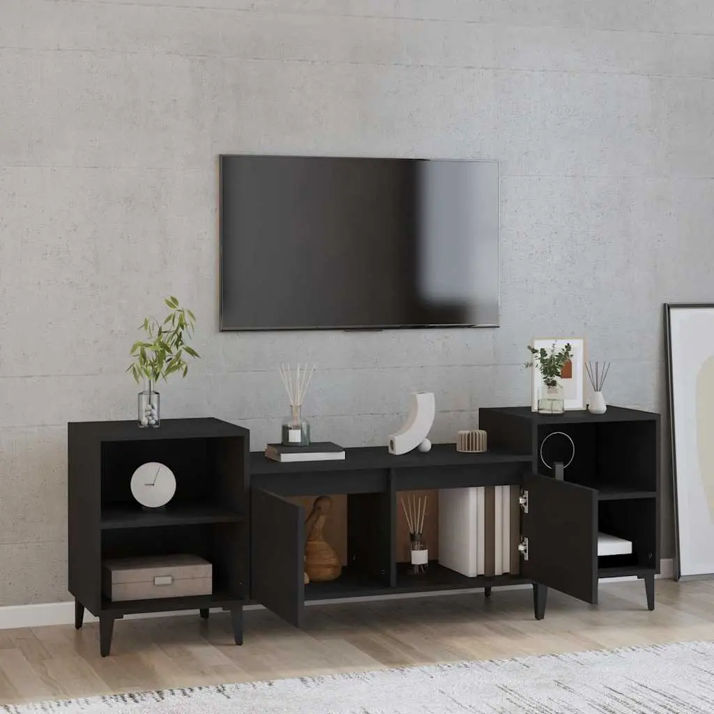 TV Cabinet Black 160x35x55cm Media Entertainment Unit Storage 6 Compartments