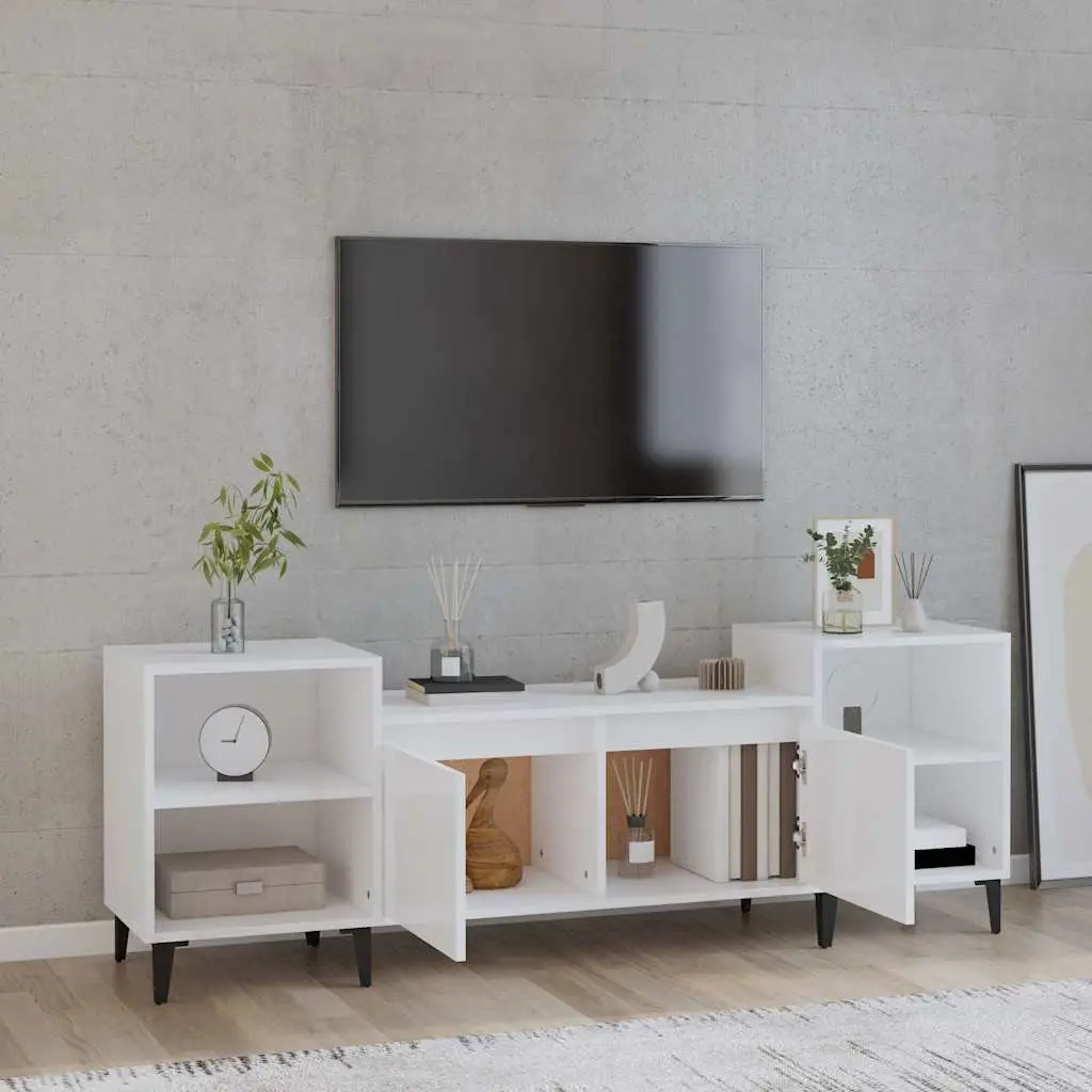 TV Cabinet High Gloss White Engineered Wood 160x35x55 cm Storage Unit Media Stand
