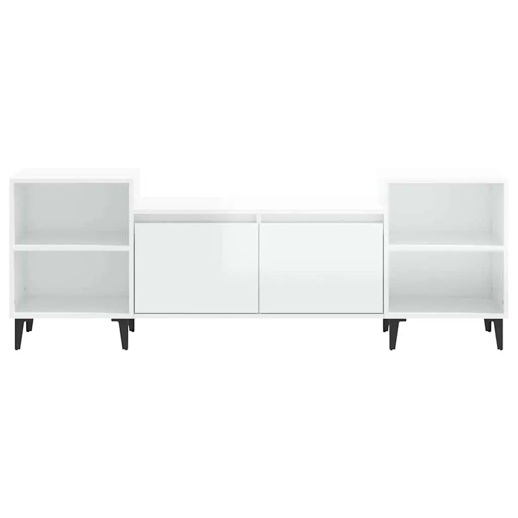 TV Cabinet High Gloss White Engineered Wood 160x35x55 cm Storage Unit Media Stand