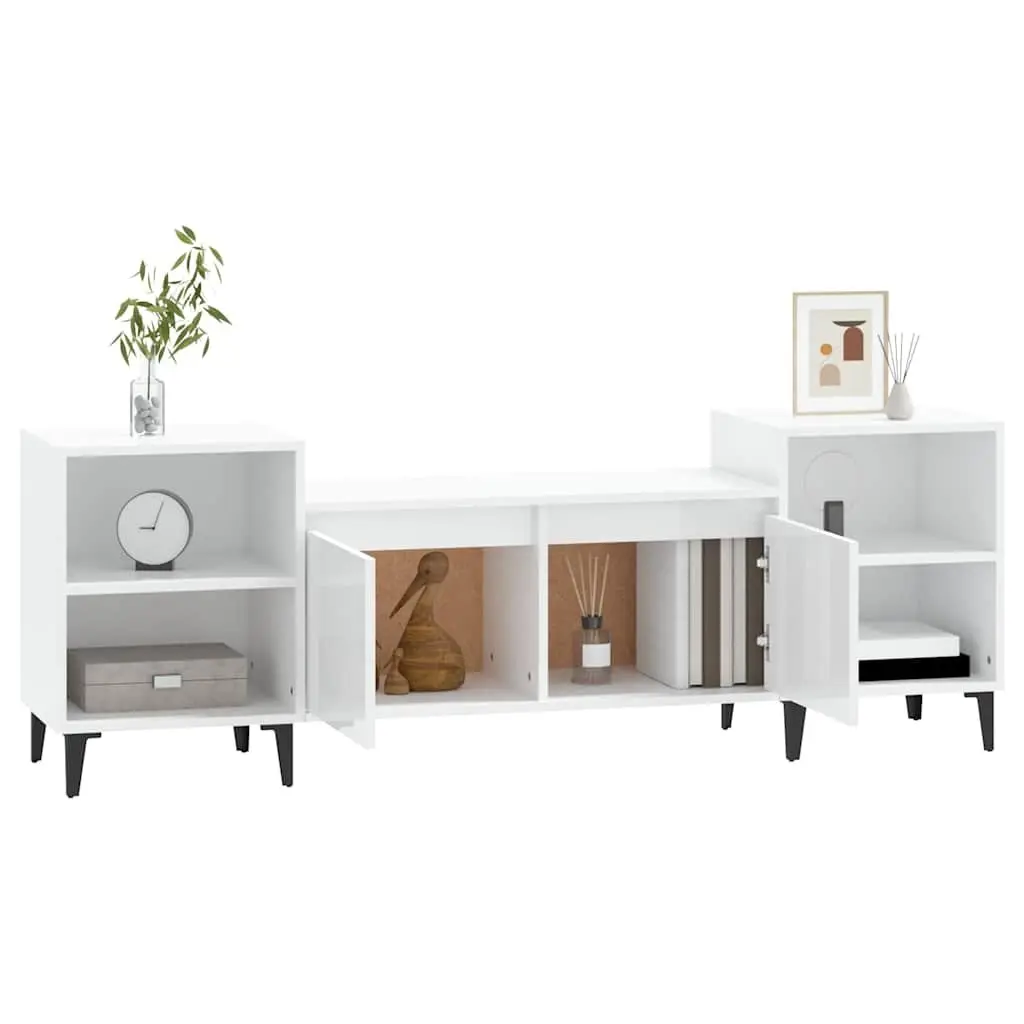 TV Cabinet High Gloss White Engineered Wood 160x35x55 cm Storage Unit Media Stand