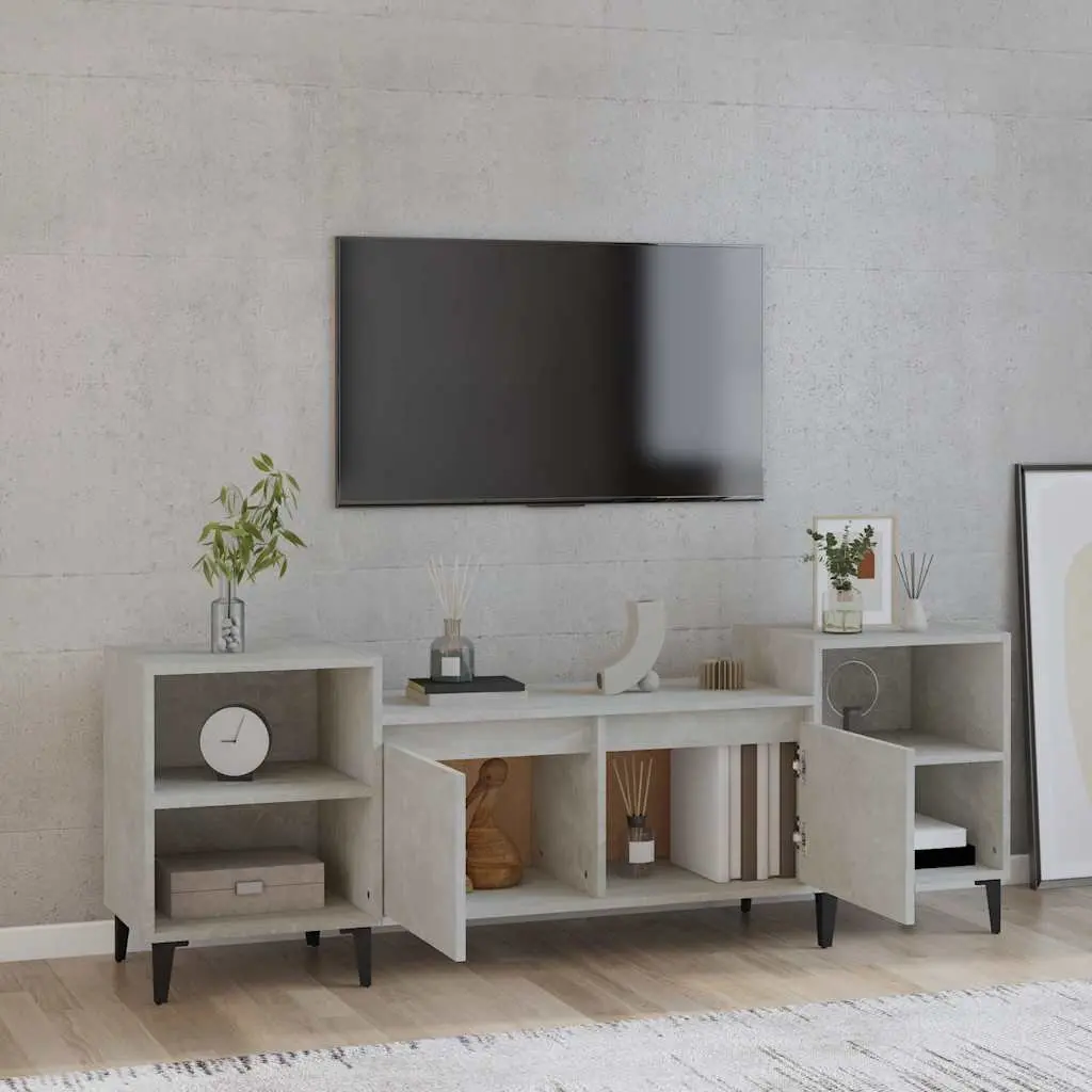 TV Cabinet Grey Engineered Wood 160x35x55 cm Media Unit Storage Compartments