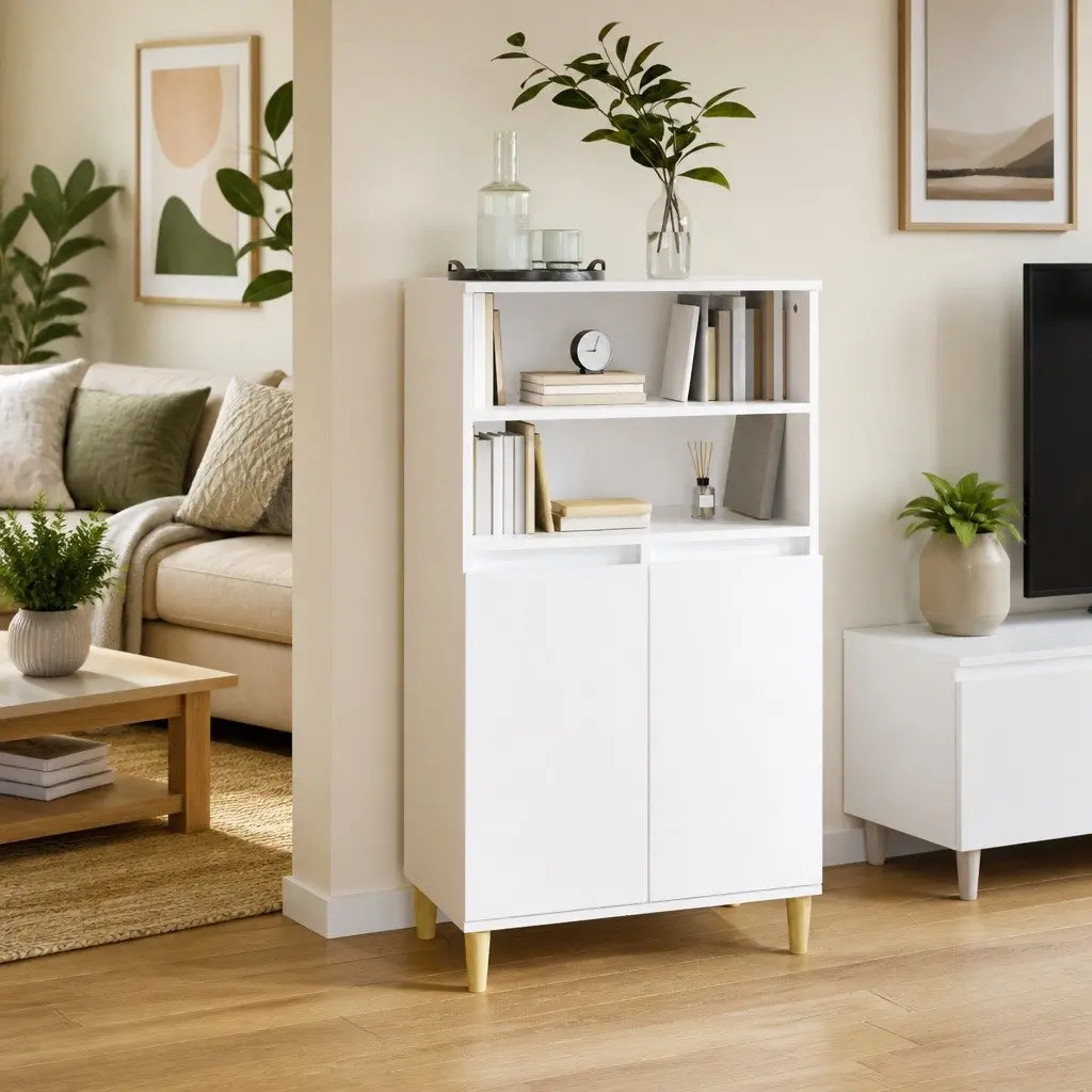 Highboard White Storage Cabinet Engineered Wood 60x36x110 cm