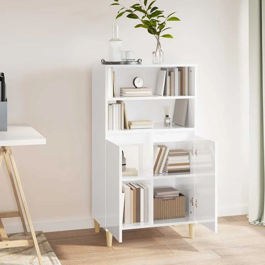 White Highboard Sideboard Storage Cabinet 60x36x110cm Engineered Wood Buffet